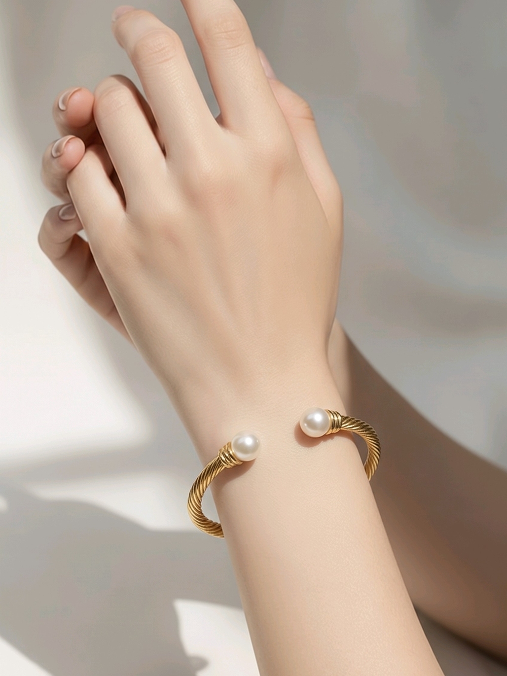 Gold Pearl Open Cuff Bracelet